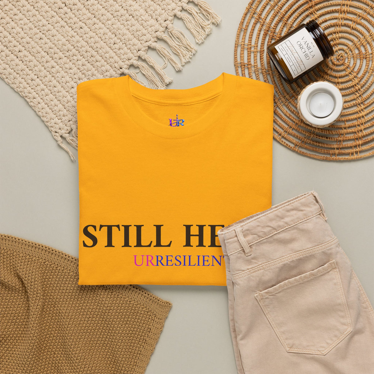 Still Here T‑Shirt – "Still Here. Urresilient" Inspirational Graphic Tee